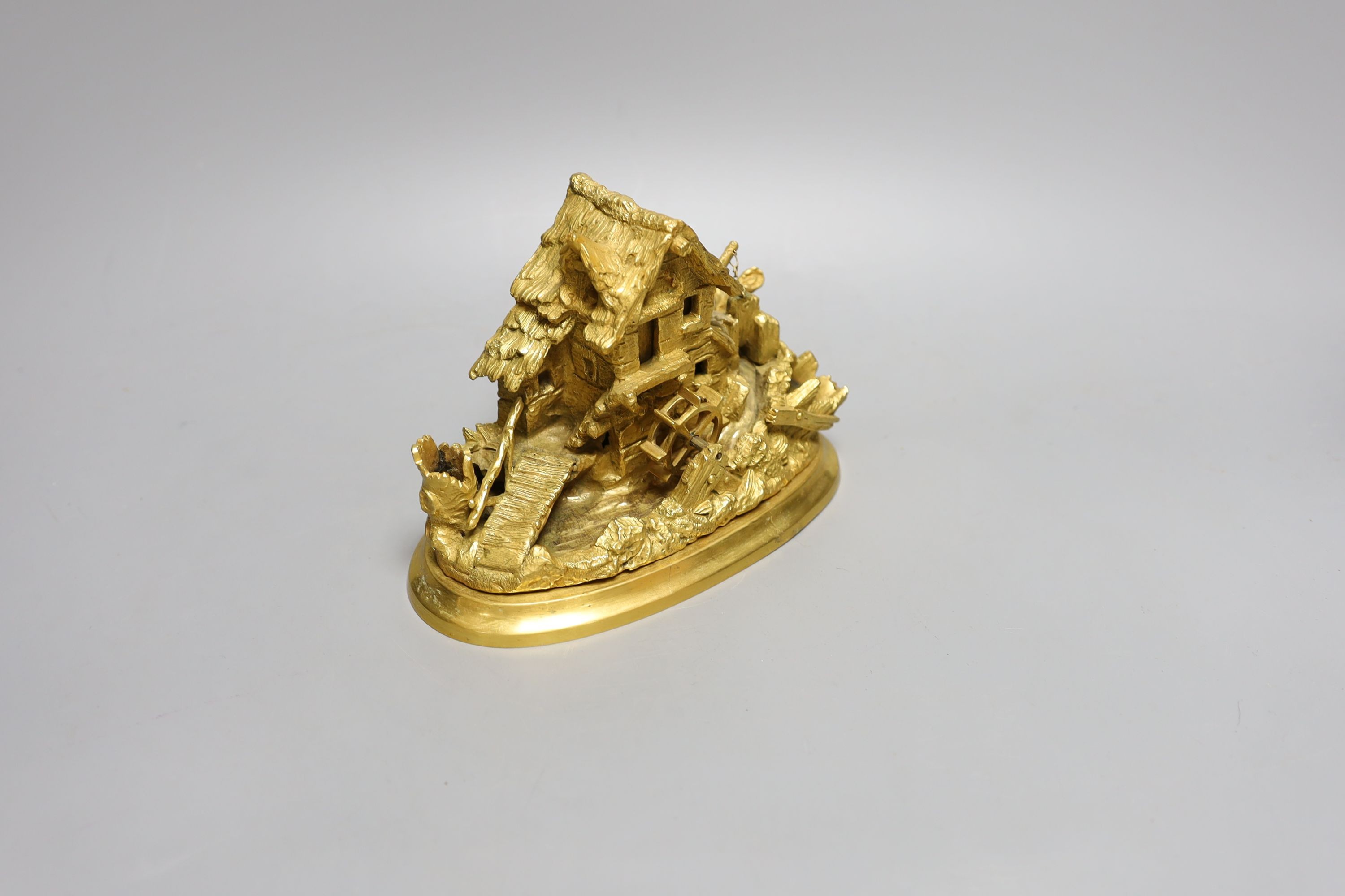 A French or Swiss ormolu ‘watermill’ inkstand - 12cm tall